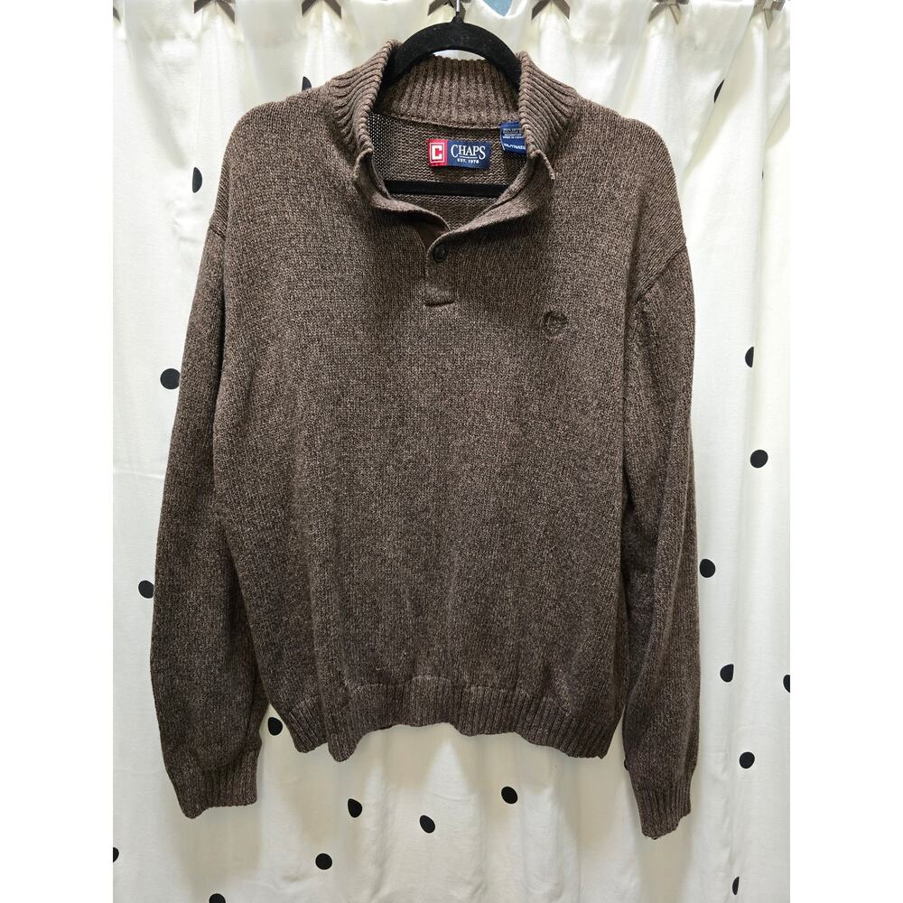 Chaps brown knit quarter button 100% cotton sweater XXL with elbow patches